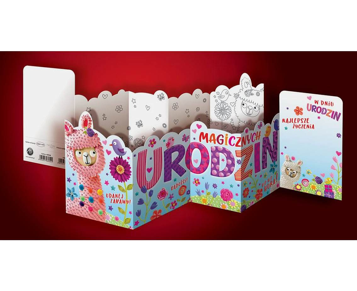 Harmony Card with Birthday Coloring Book, Pink llama, 11,5x16,5 cm